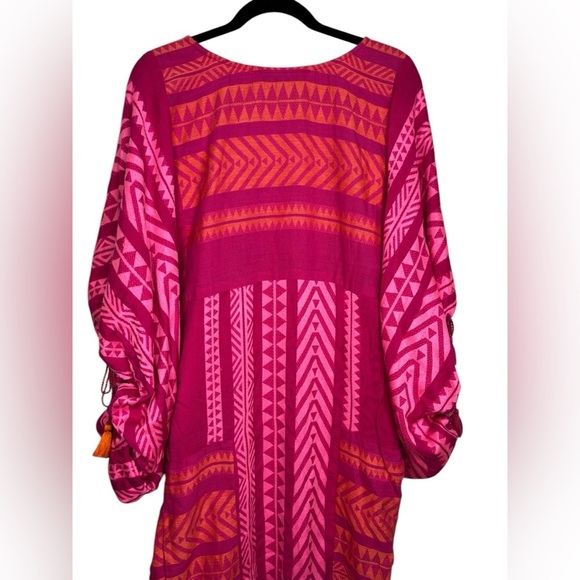 Just Bellina Pink Muliprint Boho Beaded Oversized Sleeves Tassle Ties Size XS - Picture 10 of 14